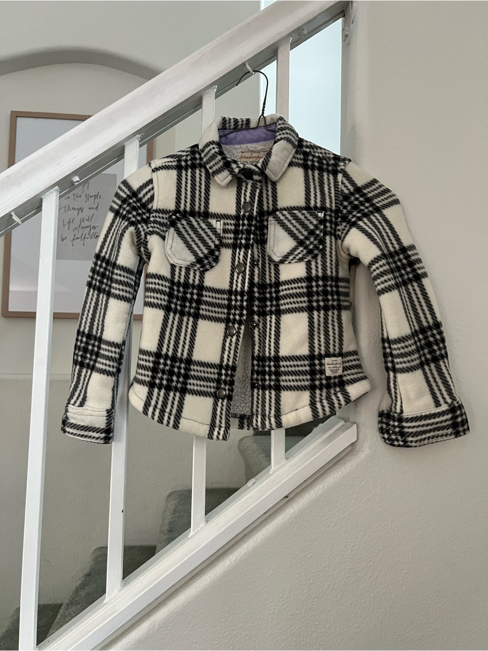 Weatherproof Vintage Black & White Plaid Fleece Shacket - Kids Jacket
